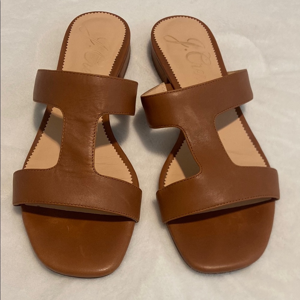 J. Crew Tan Leather Slide Sandals